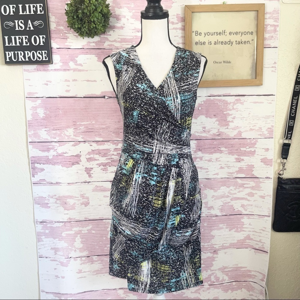 Bcbgmaxazria Women’s V-Neck Abstract Faux Wrap Dress Size Small